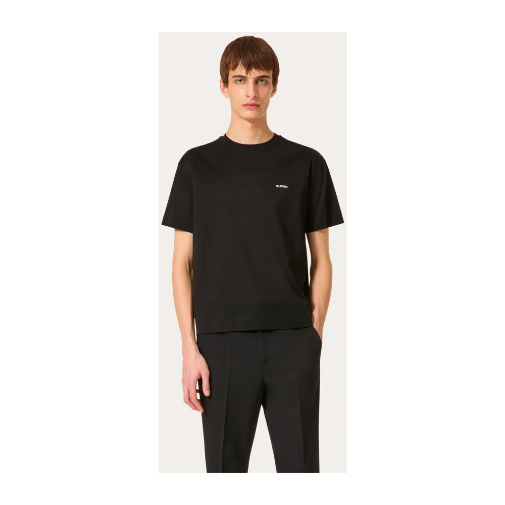 Valentino Garavani Zwarte katoenen T-shirt met Valentino print Black Heren