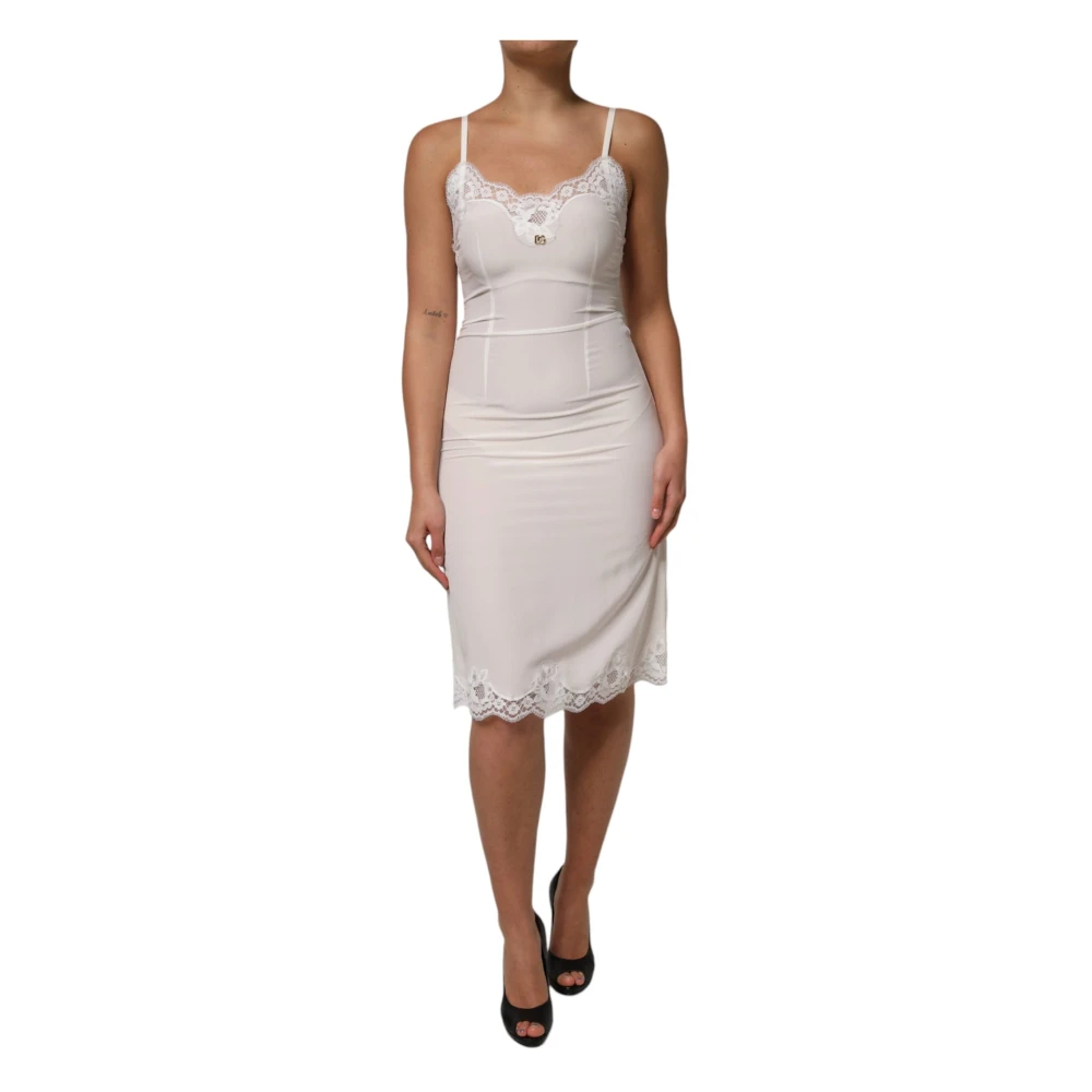 Dolce & Gabbana Kvinno Vit Klänningar Dam, S, Bomull, Slipklänning