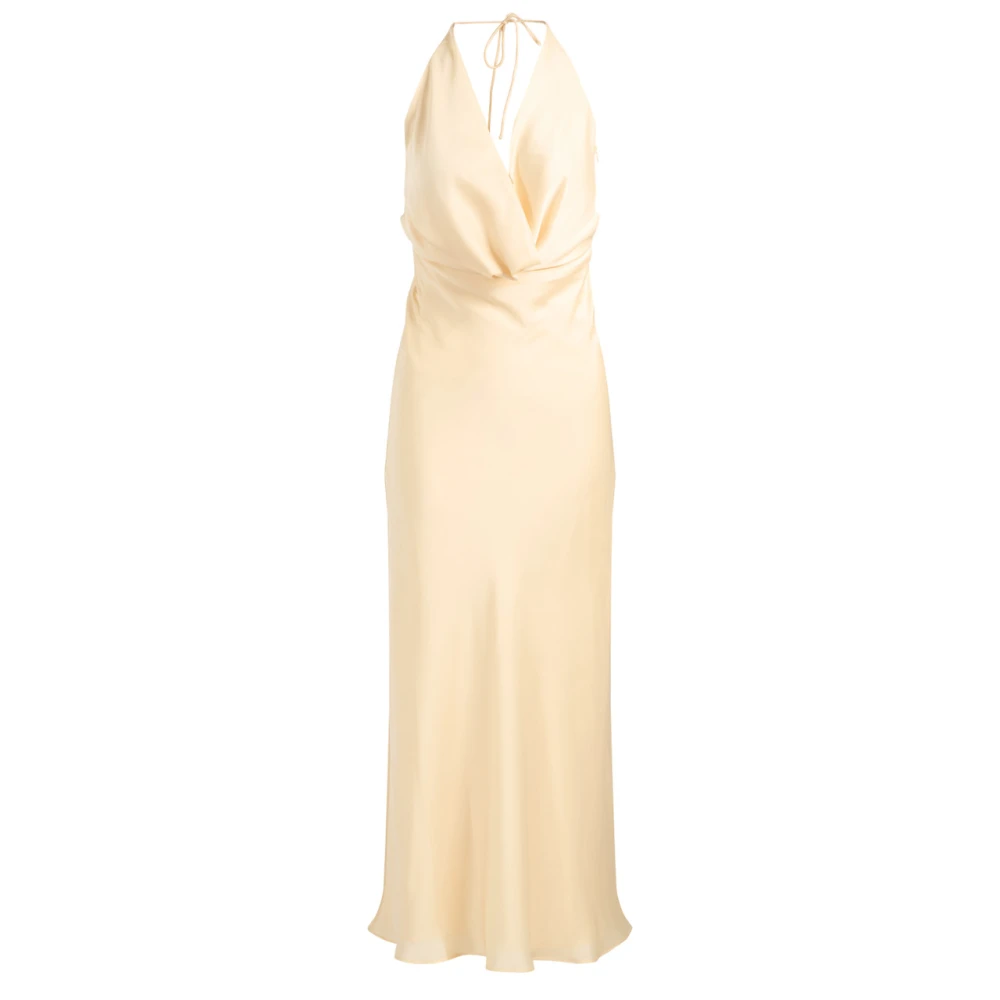 Rotate Birger Christensen Women's Yellow Halter-Neck Draped Chiffon Maxi Dress - Gowns - M - Dresses