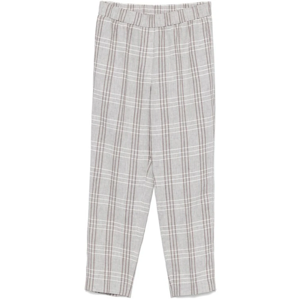 PESERICO Lichtgrijze Geruite Broek met Kralentrim Gray Dames