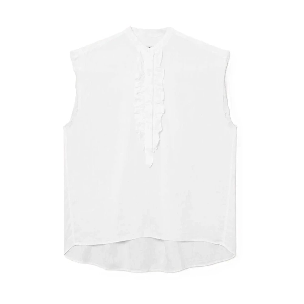SoSUE Linnen mouwloze blouse met ruches White Dames