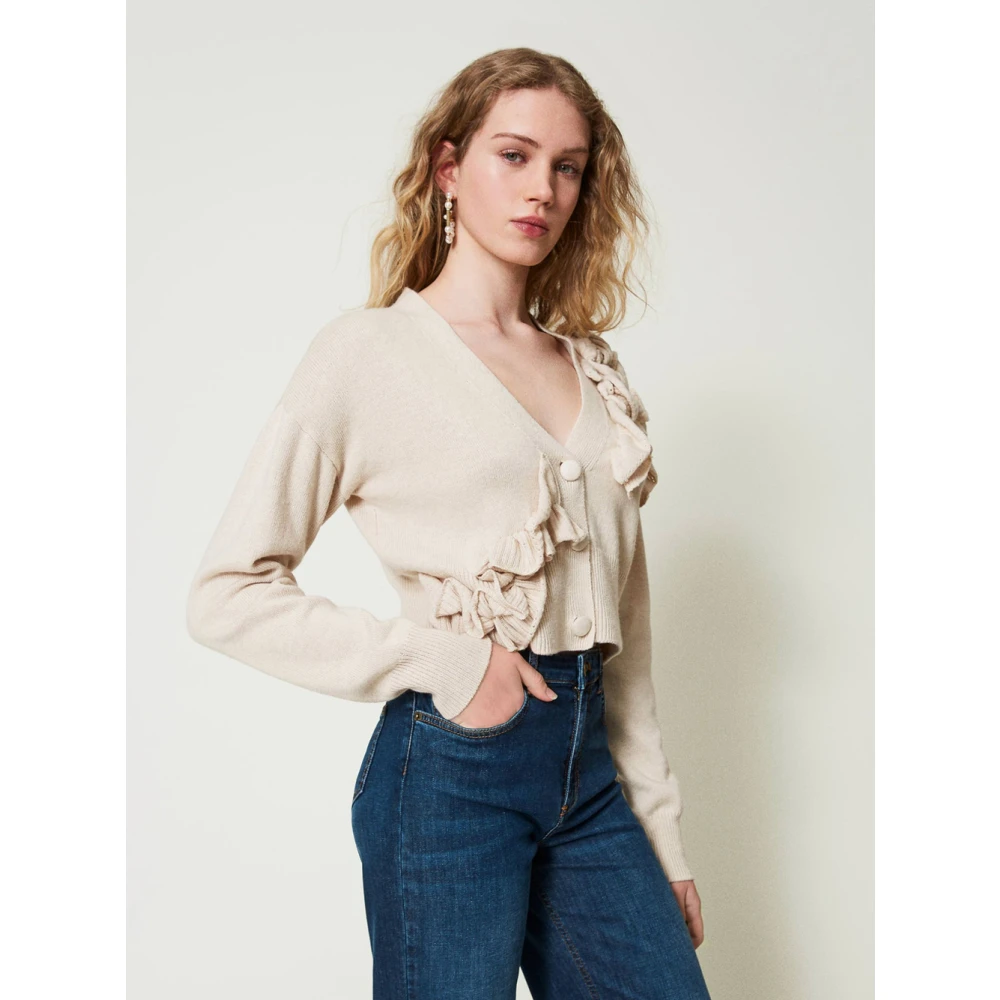 Twinset Ivoor Cardigan met Asymmetrische Ruche Beige Dames