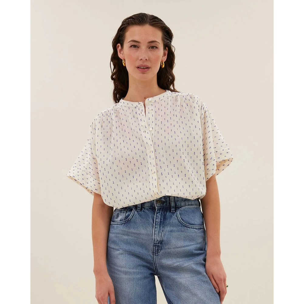 By-Bar Stippen Blouse Korte Mouw Alex Stijl White Dames