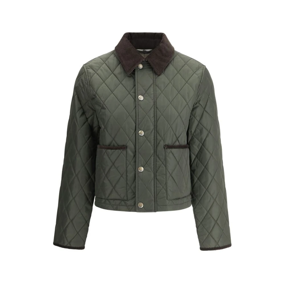 Burberry Gewatteerde jas met ribfluwelen kraag Green Dames