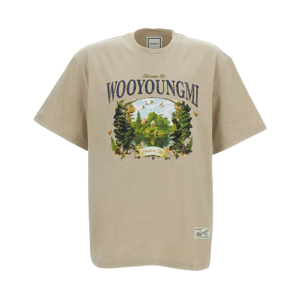 Wooyoungmi Men's Beige T-Shirts, L, Garden Graphic T-Shirt