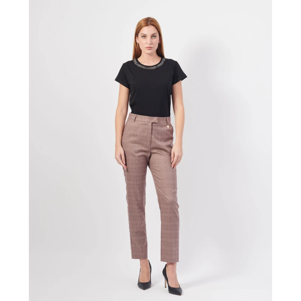 Fracomina Roze Geruite Regular Fit Broek Pink Dames