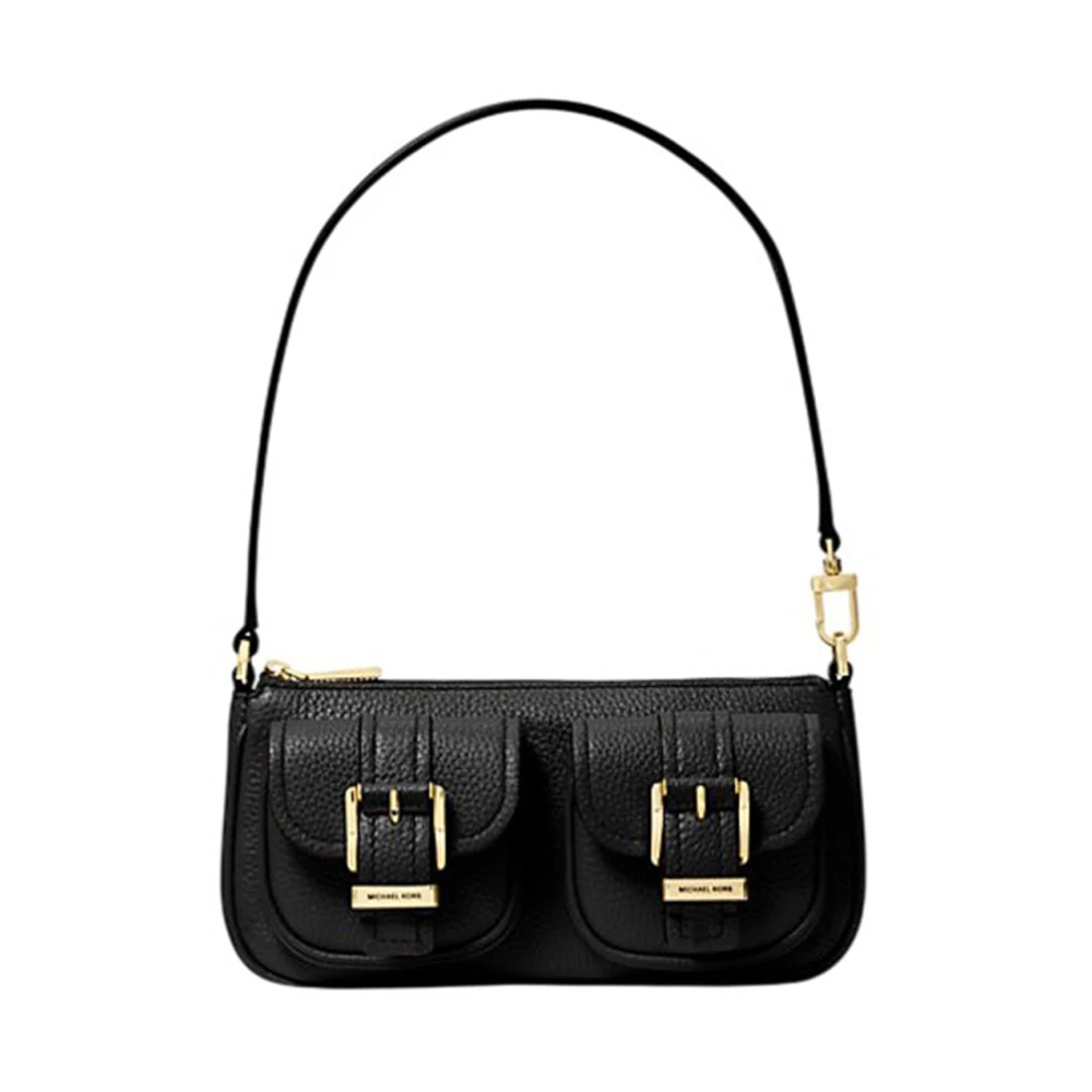 Michael Kors Zwarte Gehamerde Leren Schoudertas Black Dames