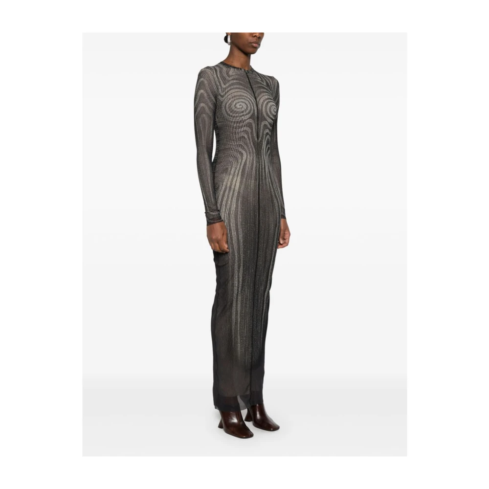 Jean Paul Gaultier Zwarte Mesh Lange Jurk Bedrukte Spiraal Black Dames