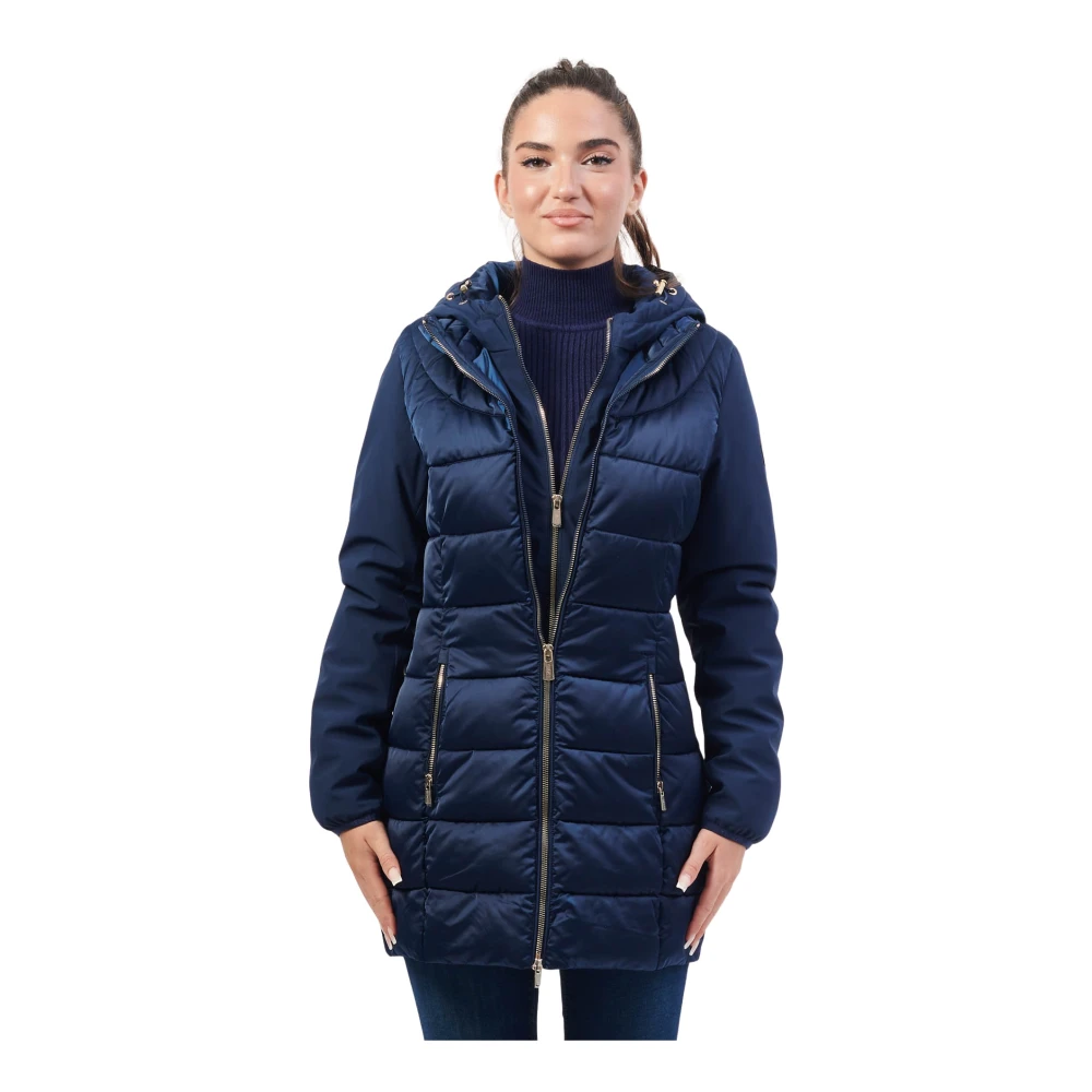 YES ZEE Blauwe Gewatteerde Hoodie Jas Blue Dames