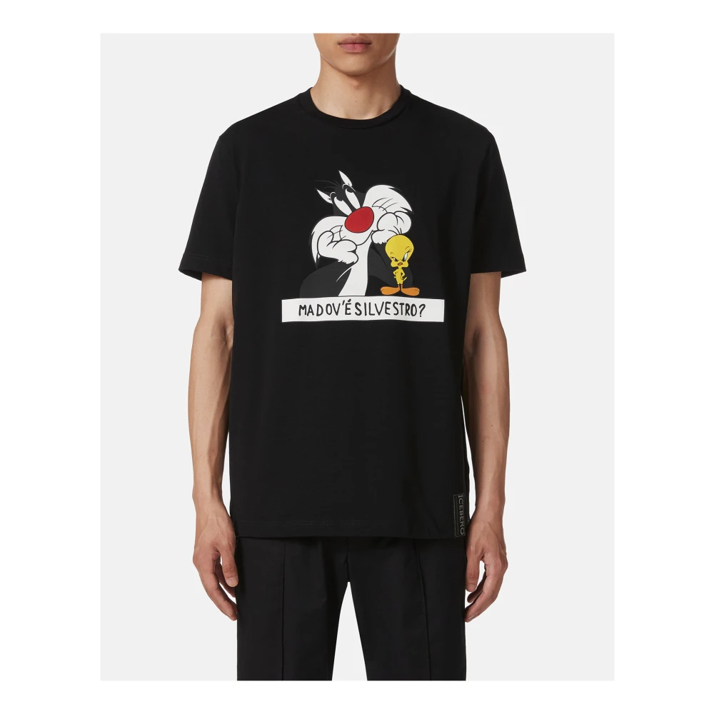 Iceberg katoenen zwart T-shirt met Looney Tunes print Black Heren