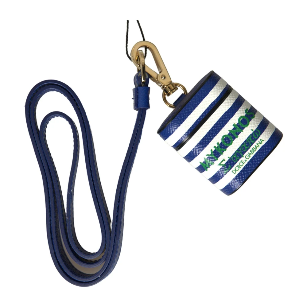 Dolce & Gabbana Leren gestreepte Airpod-hoes met logoriem Blue Dames