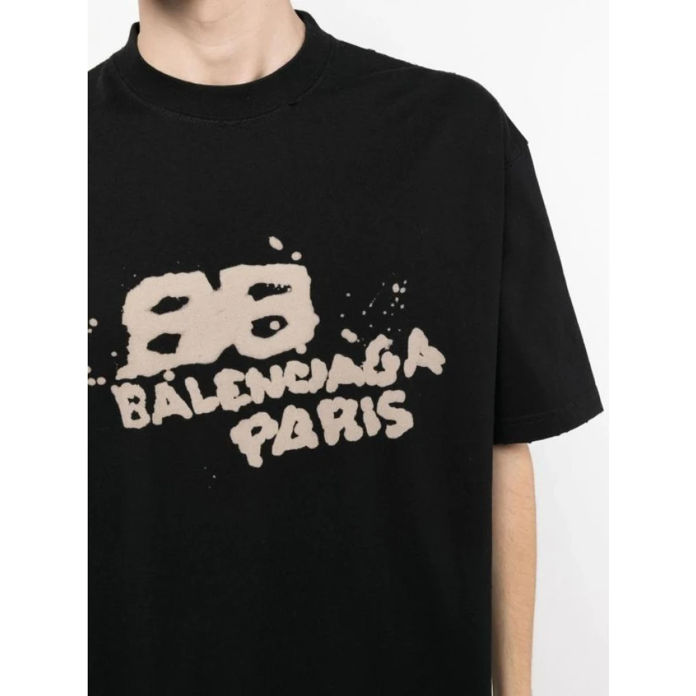 Balenciaga Bedrukt Logo T-shirt in Zwart Black Heren