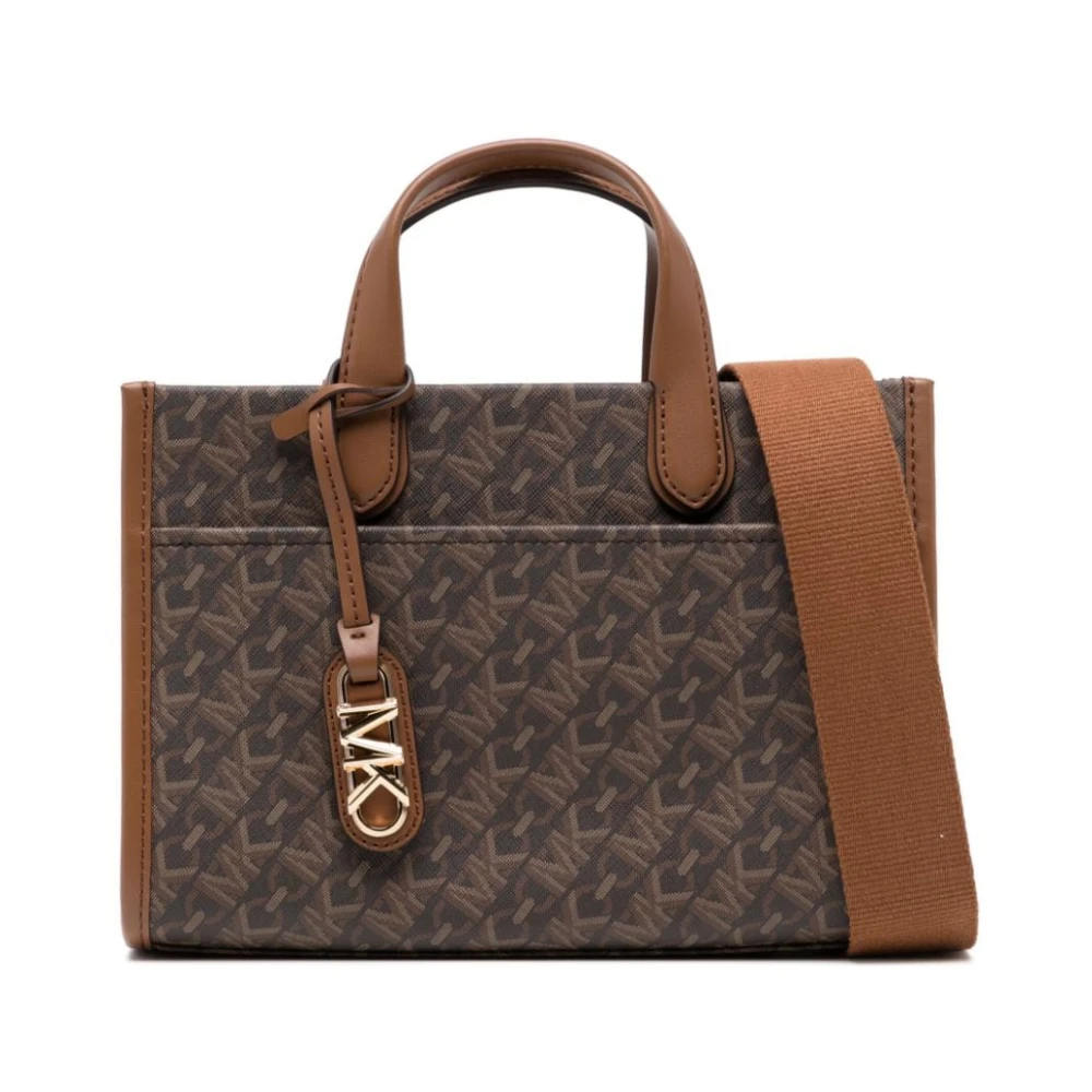 Michael Kors Monogram Patroon Leren Schoudertas Brown Dames