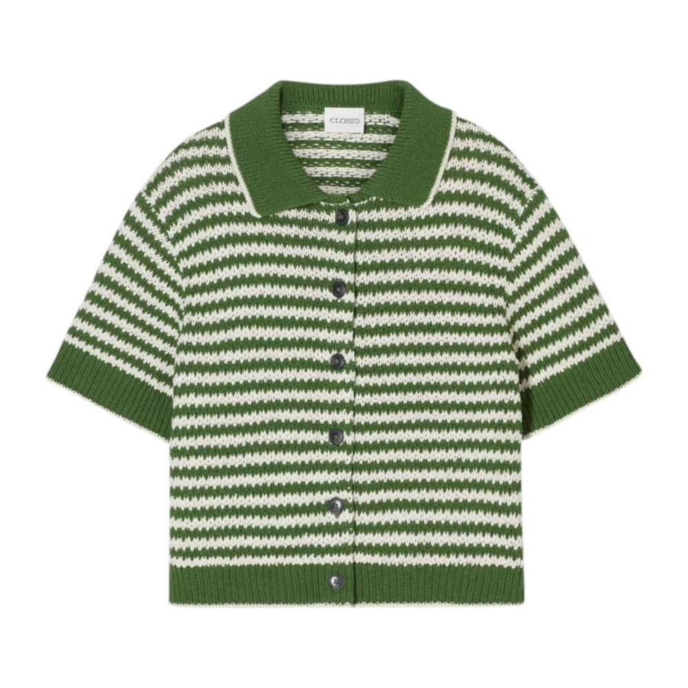 Closed Groene Gestreepte Trui Met Knoopsluiting Korte Mouwen Green Dames