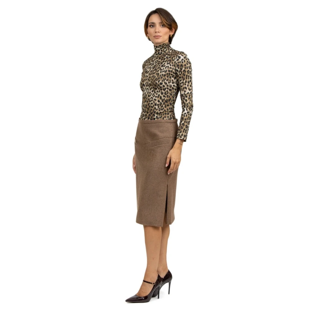 N21 Beige Pied-de-poule Rok met Zijsplitten Brown Dames