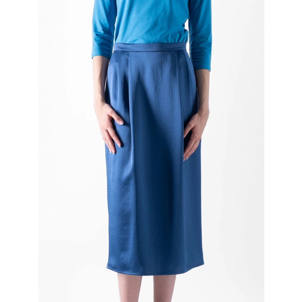 Max Mara Weekend Satijnen rok met achterkant split Blue Dames