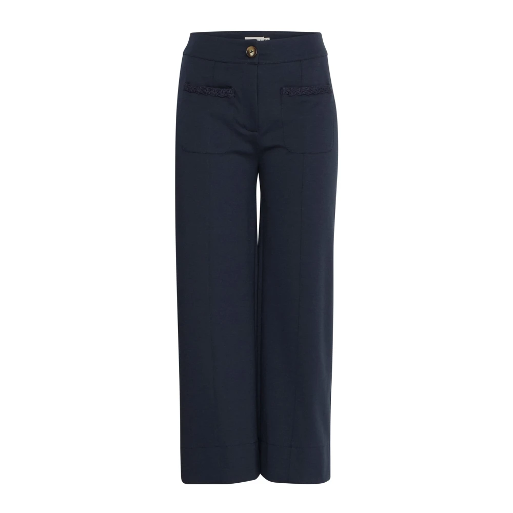 Ichi Blue Cropped Trousers, Female, 2XL, Total Eclipse Cropped Straight-Leg Trousers