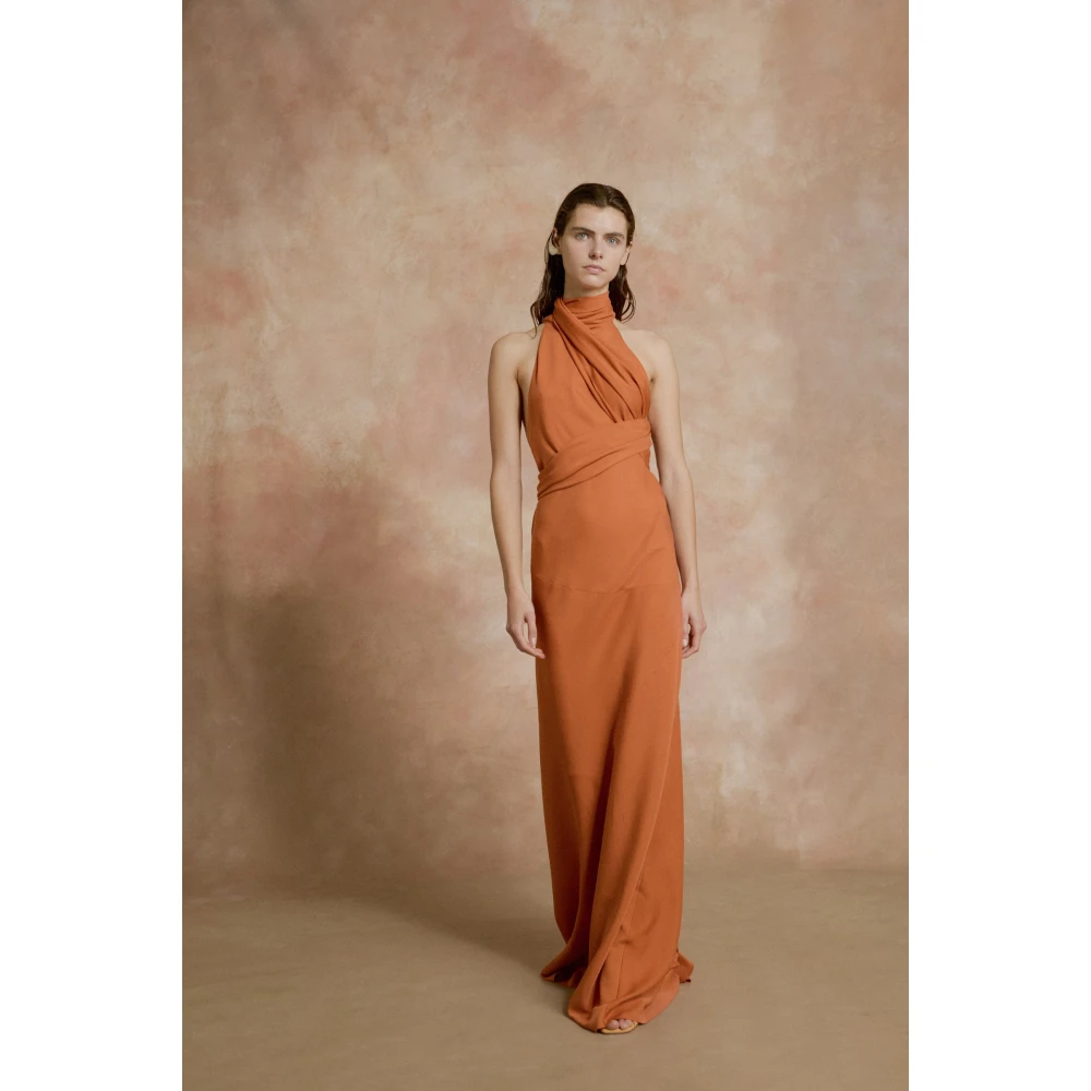 Cortana Irena oranje zijden crêpe halterjurk Orange Dames
