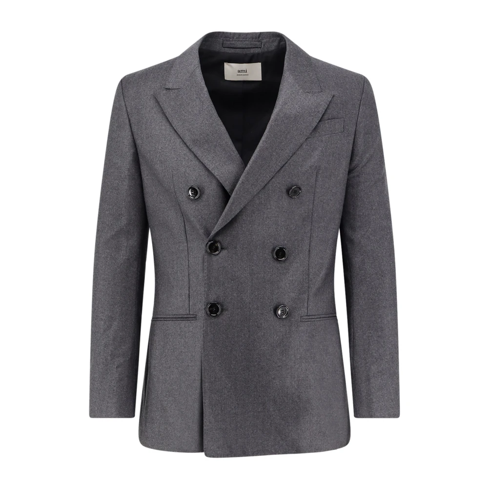 Ami Paris Men's Grey Double-Breasted Wool Blazer