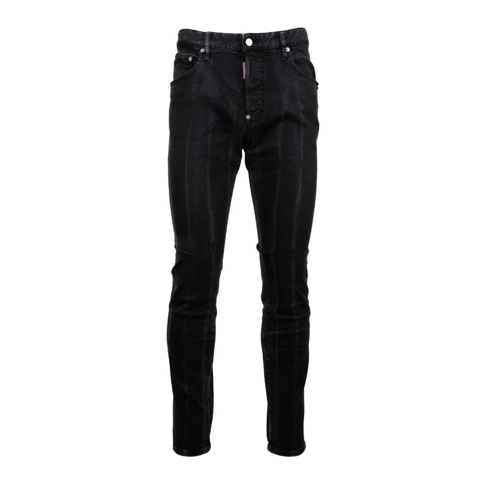 Dsquared2 Mäns Knapp Jeans med Läder Patch Black, Herr