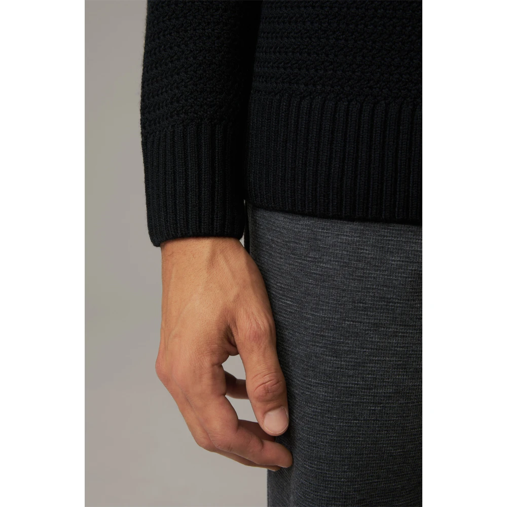 Strellson Zwarte Gebreide Trui met Decoratief Patroon Black Heren