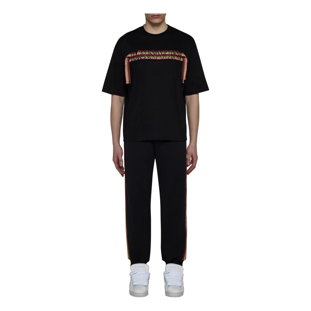 Lanvin Zwarte Jerseybroek met Streepdetail Black Heren