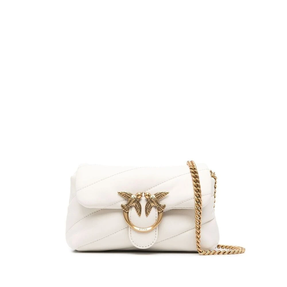 Pinko Women's White Cross Body Bags, One Size, Gold-Tone Matelassé Shoulder Bag