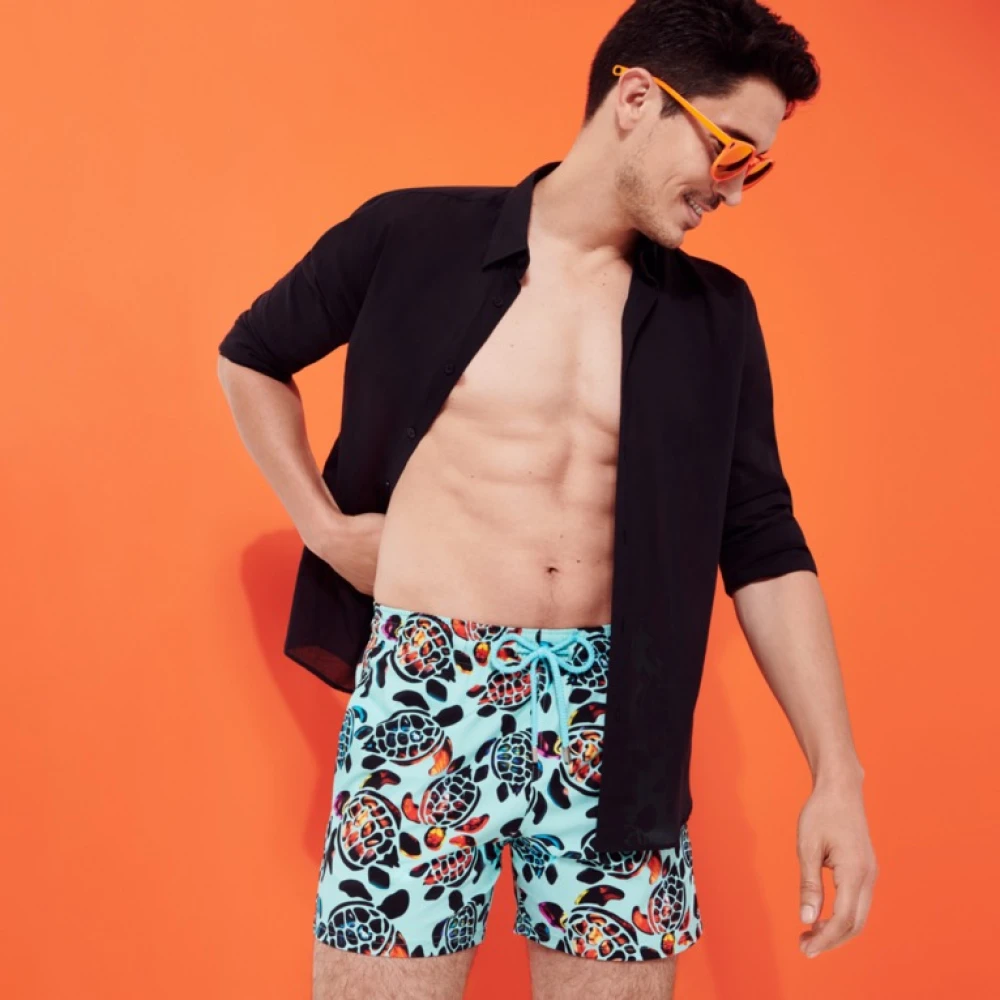 Vilebrequin Stretch Zwemshort Screen Turtles Blauw Multicolor Heren