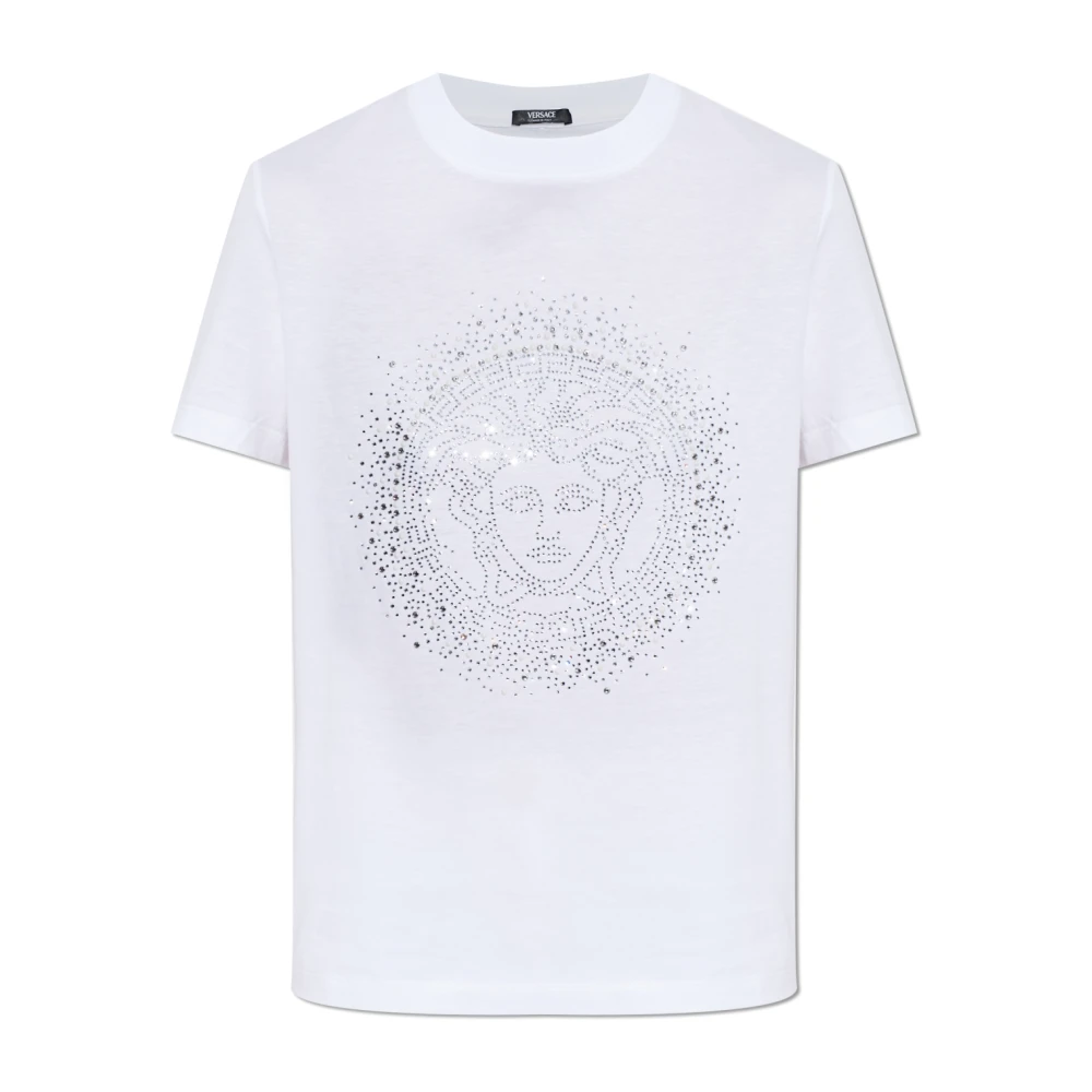 Versace Women's White T-Shirts, L, T-Shirt With Crystals