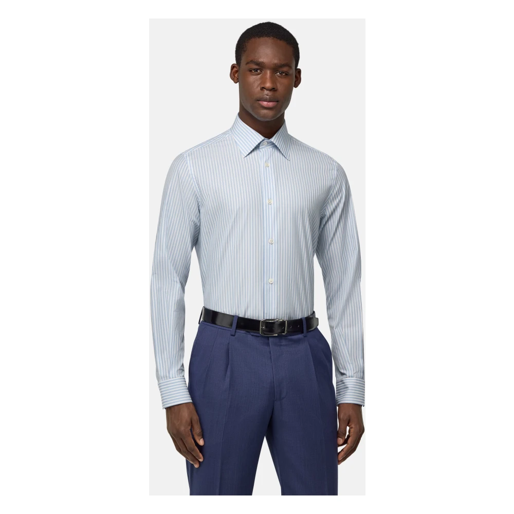 Boggi Milano Regular Fit Katoenen Dobby Overhemd Blue Heren