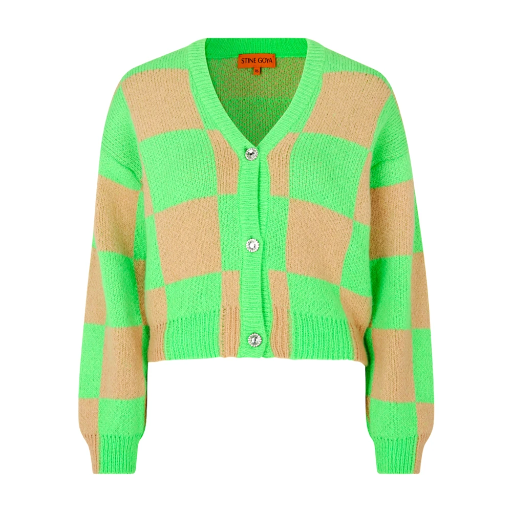 Stine Goya Multicolor Cardigans, Female, Xs, Checked Alpaca Knit Cardigan