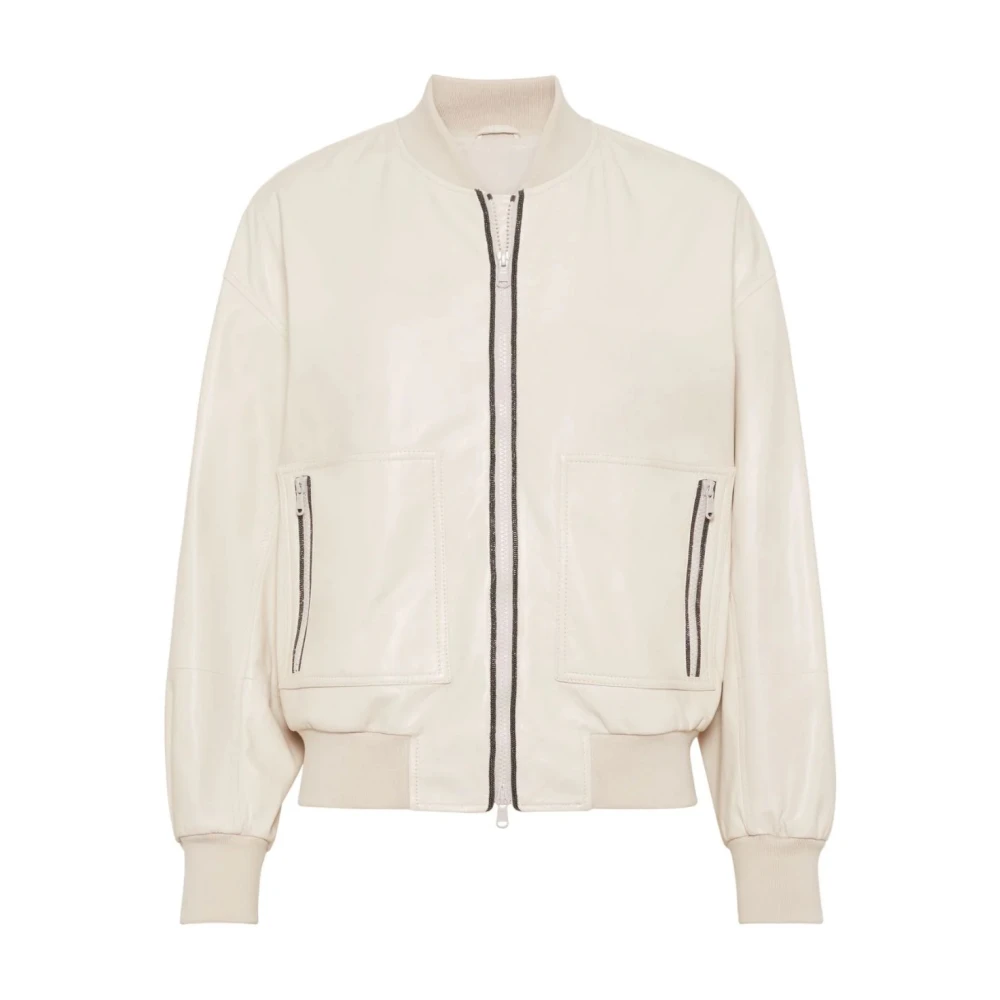 BRUNELLO CUCINELLI Luxe leren jas voor vrouwen Beige Dames