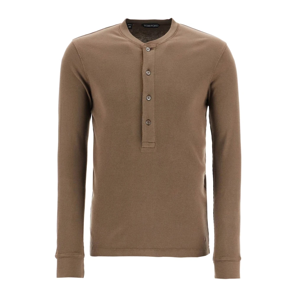 Tom Ford Mosgroene Henley T-shirt met knopen Green Heren