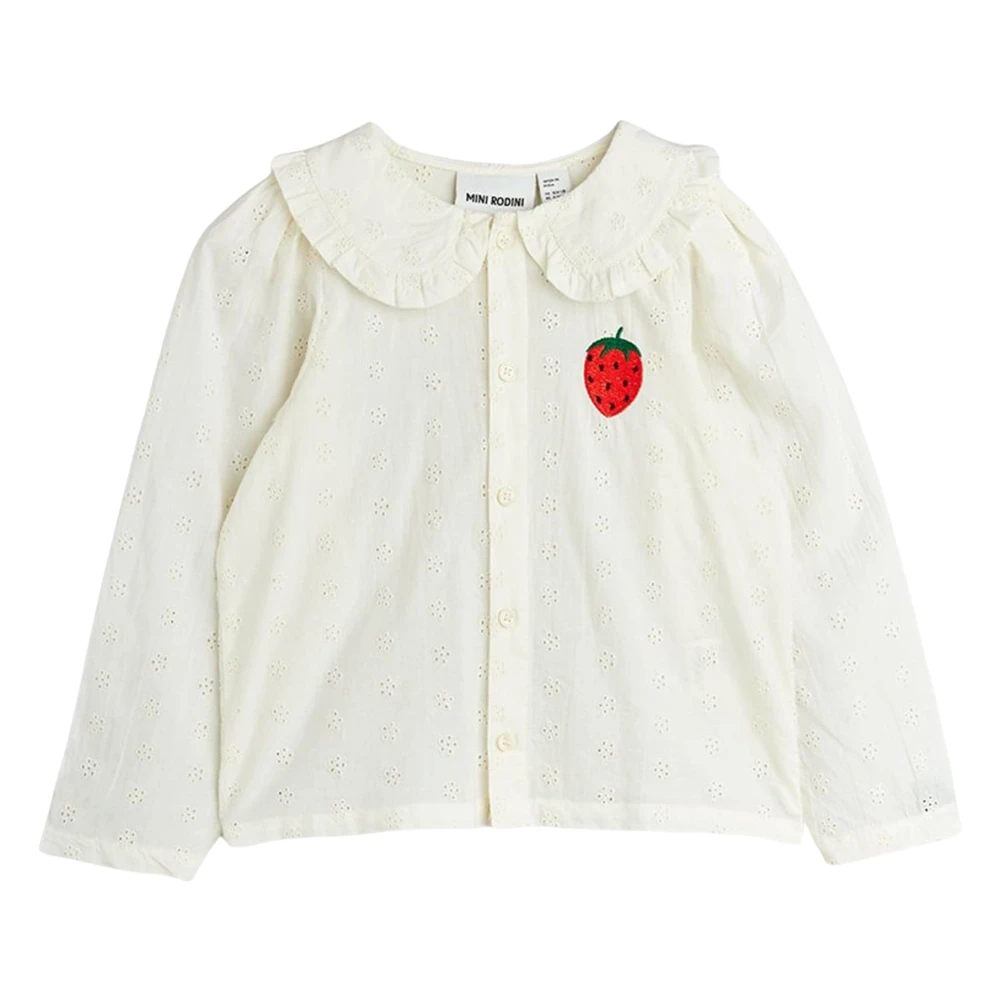 Mini Rodini Girls White Kids Blouses, 10 Y, Strawberry Schiffli Blouse