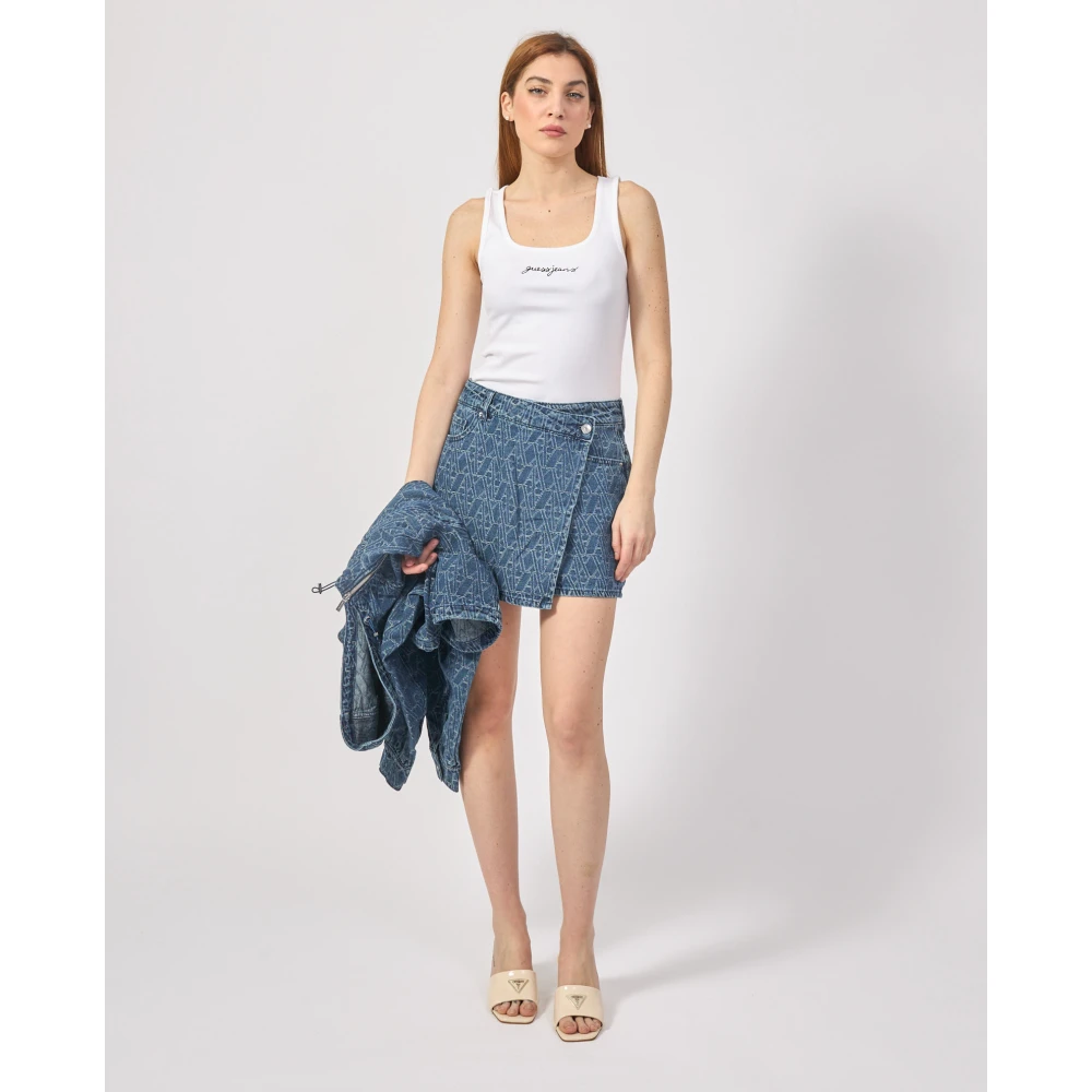 Armani Exchange Denim Shorts met knoopsluiting en zijsplit Blue Dames