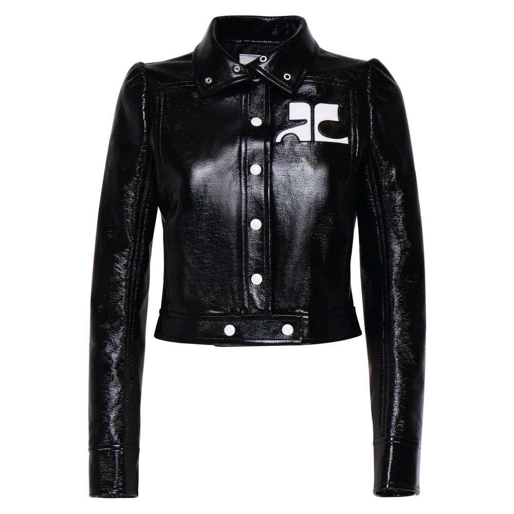 Courrèges Zwarte Vinyljas met Logopatch Black Dames