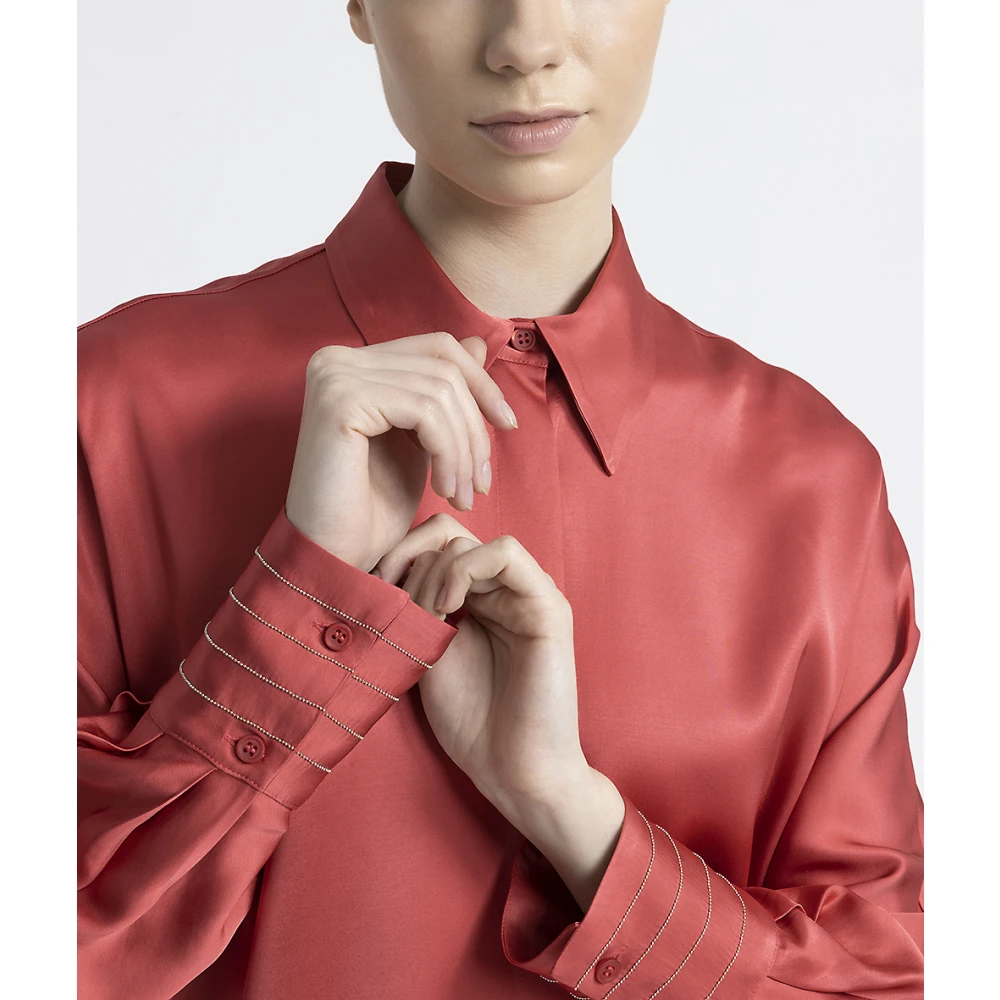 PESERICO Viscose satijnen oversized cropped shirt Red Dames