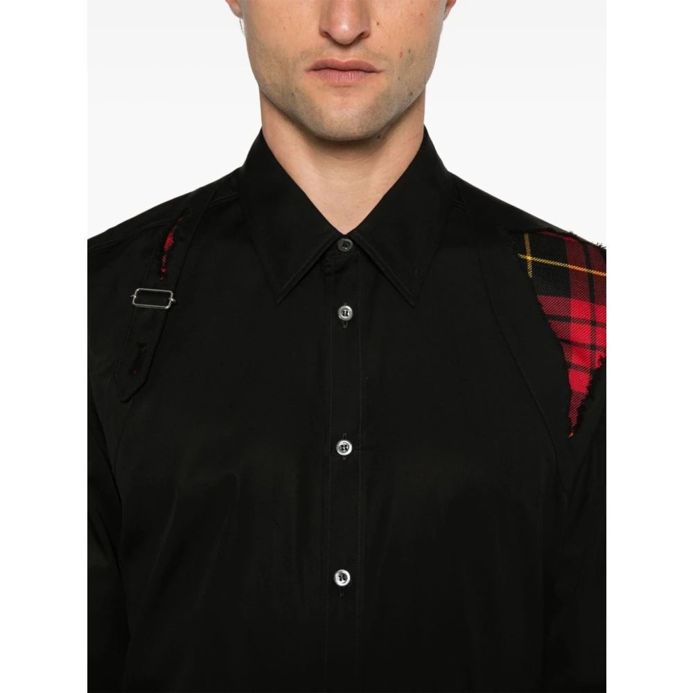 alexander mcqueen Zwart Tartan Detail Katoenen Overhemd Black Heren