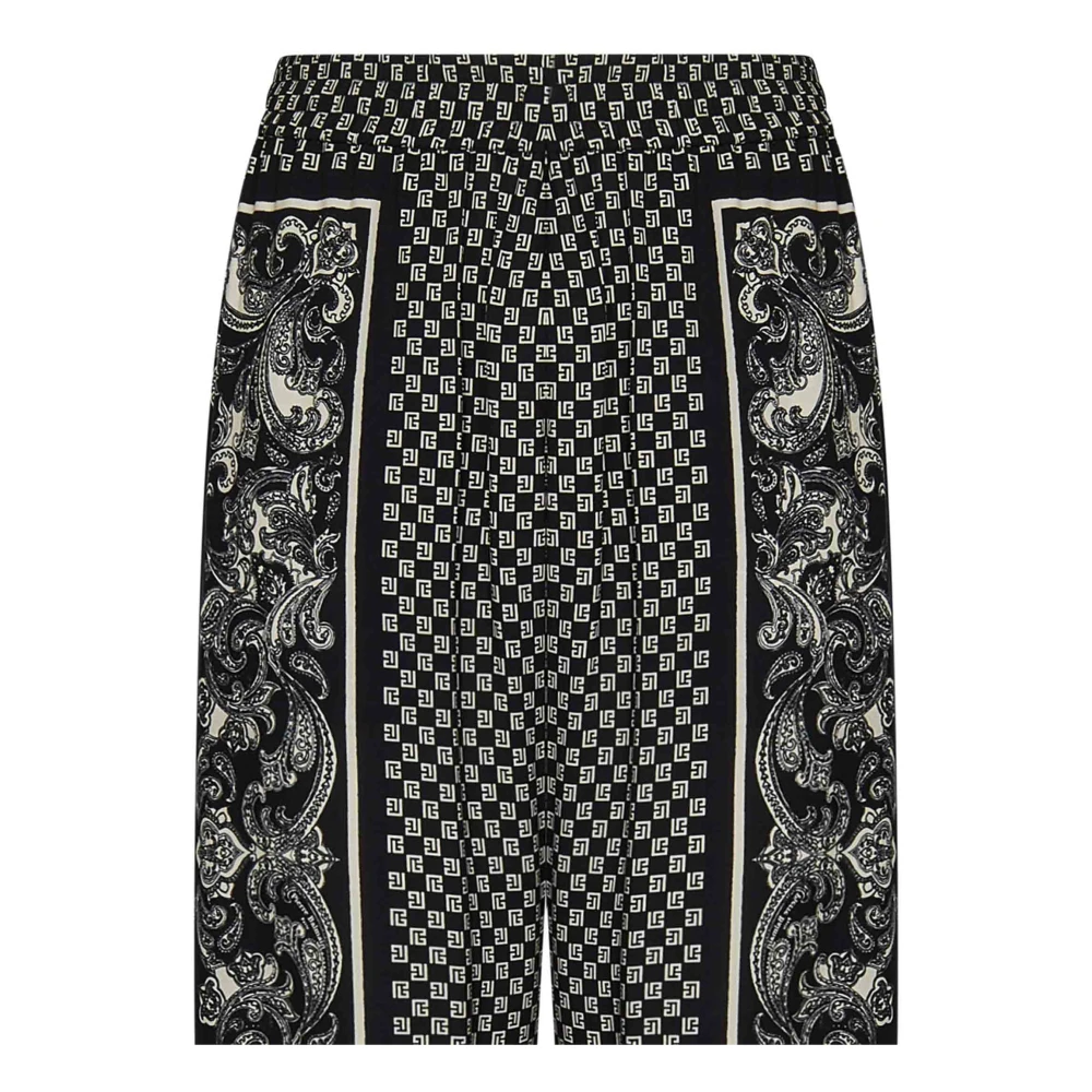 Balmain Zwarte Viscose Casual Broek met Mini Monogram Print Black Heren