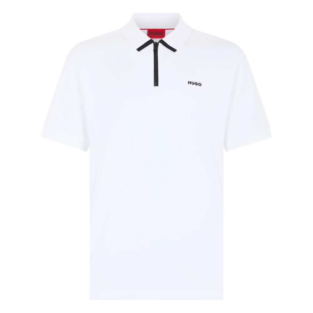 Hugo Men's White Cotton Polo With Zipper - Polo Shirts - 2XL - Tops