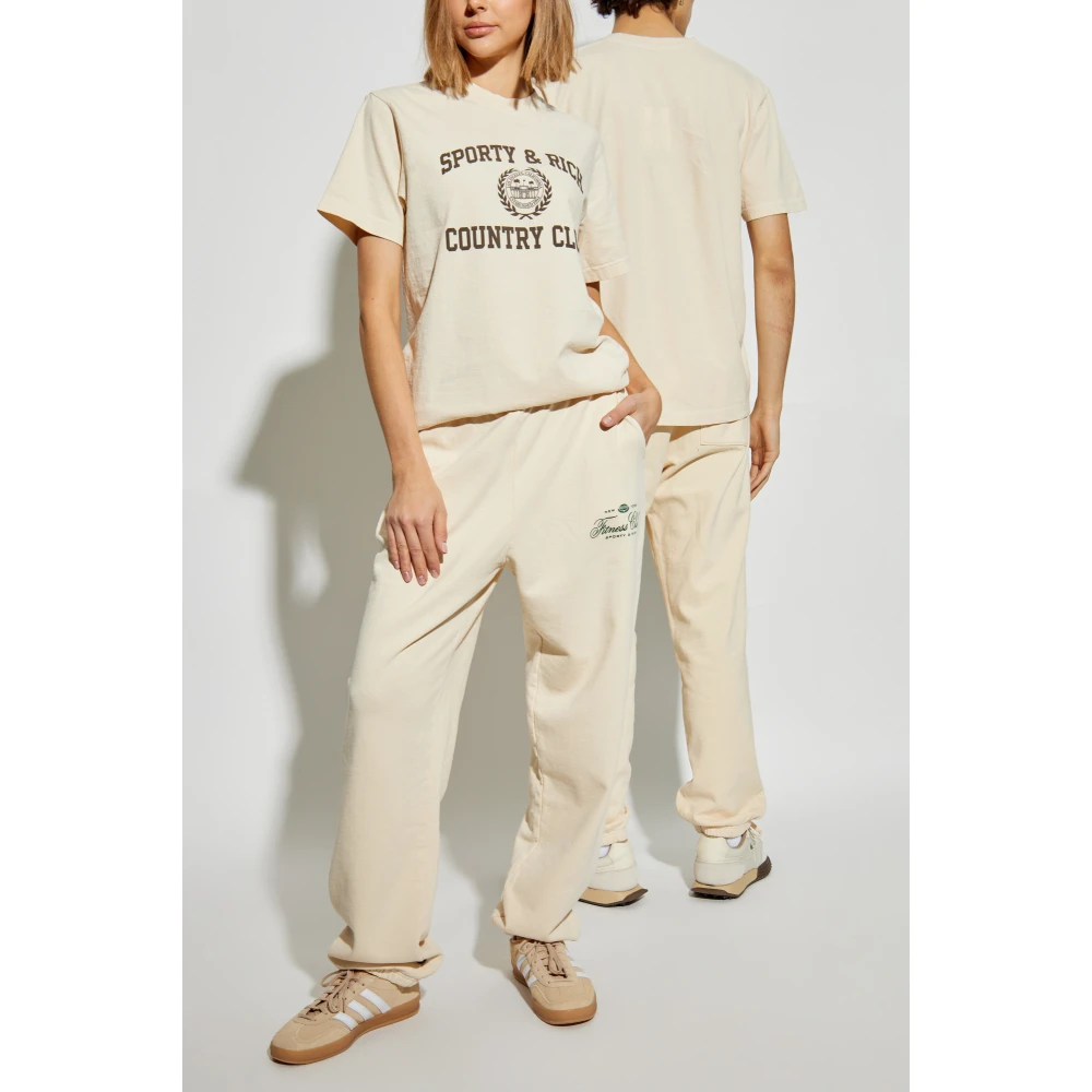 Sporty & Rich T-shirt uit de Varsity Crest collectie Beige Unisex