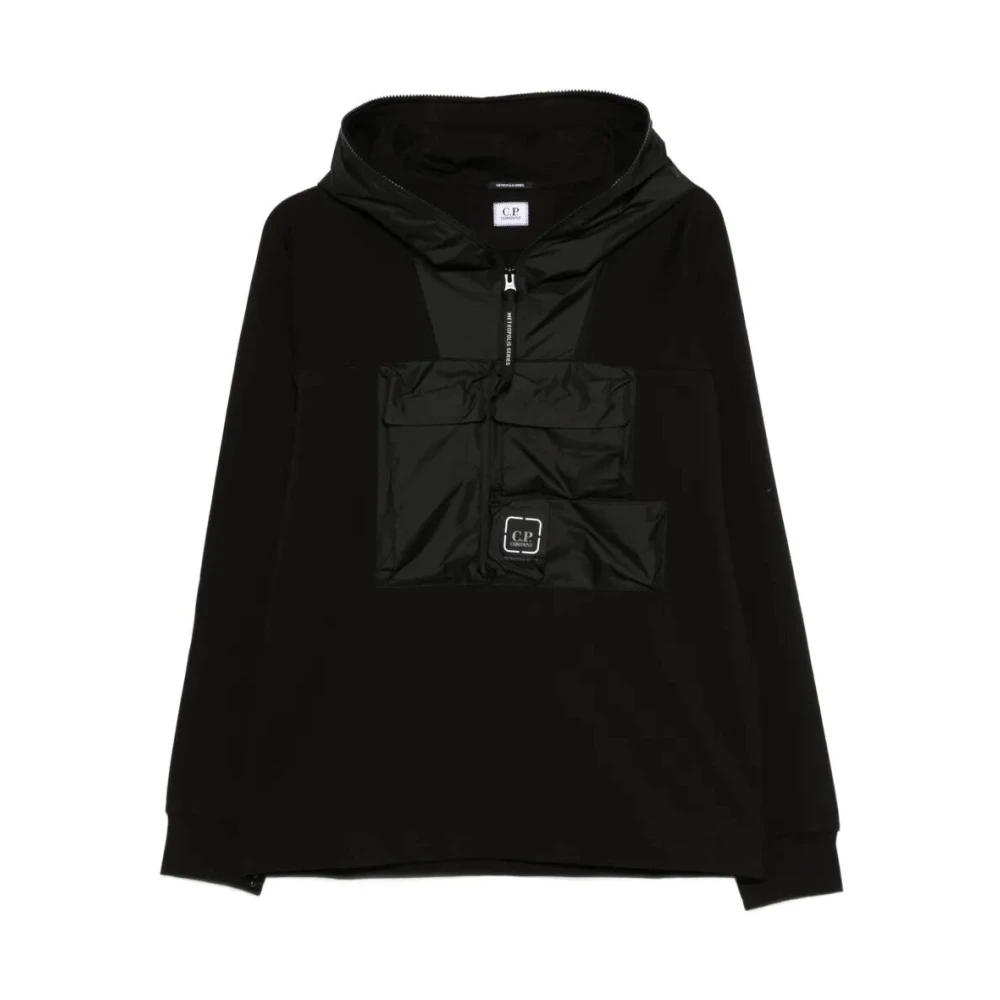 C.p. Company Men's Black Zip-Throughs, L, Half-Zip Hooded Sweatshirt