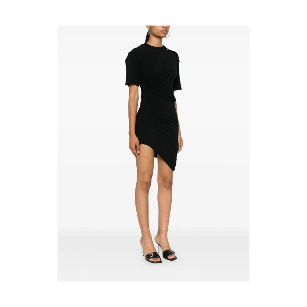 Mugler Zwarte Crew Neck Asymmetrische Zoom Jurk Black Dames