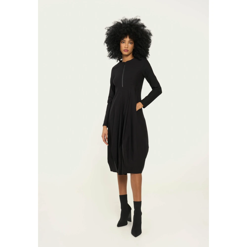 Vicario Cinque Lange Viscosejurk met rits en zakken Black Dames