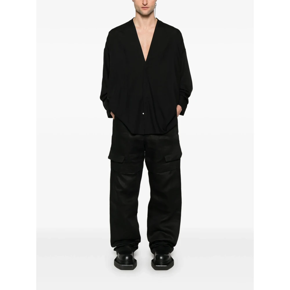 Rick Owens Zwart V-Hals Wollen Shirt Black Heren
