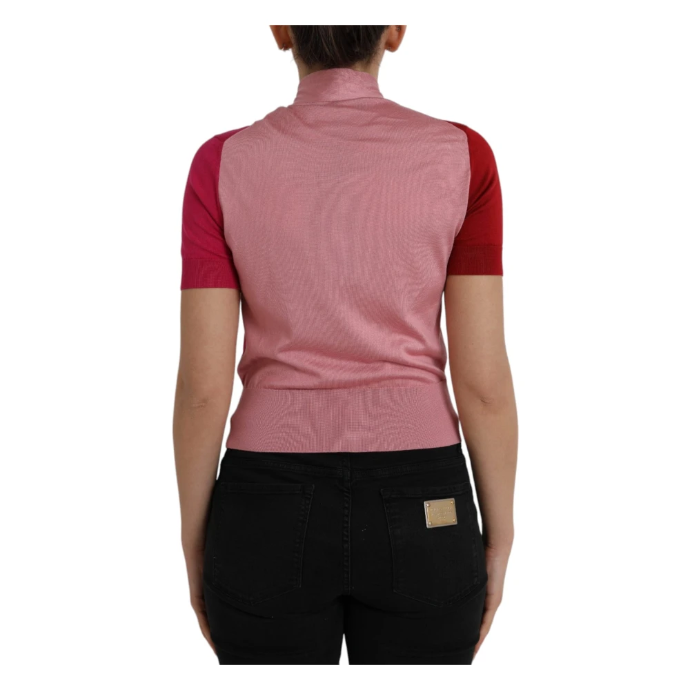 Dolce & Gabbana Roze zijden blouse met Ascot-kraag Pink Dames