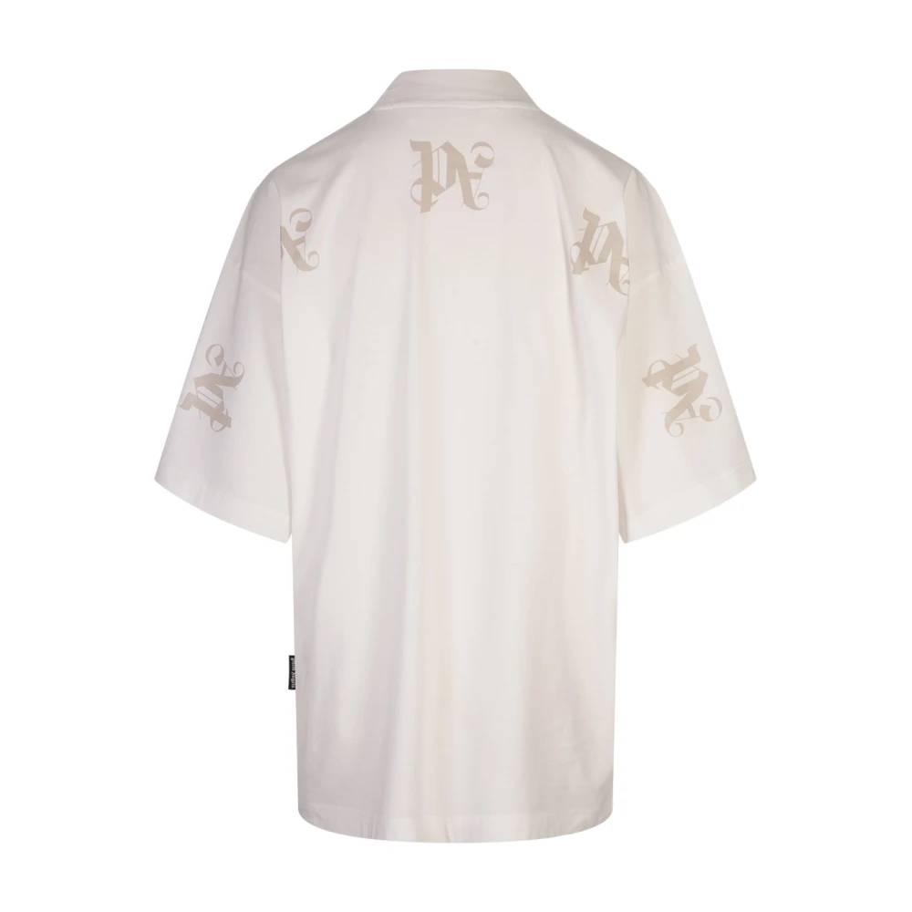 Palm Angels Wit Monogram Print T-shirt White Dames