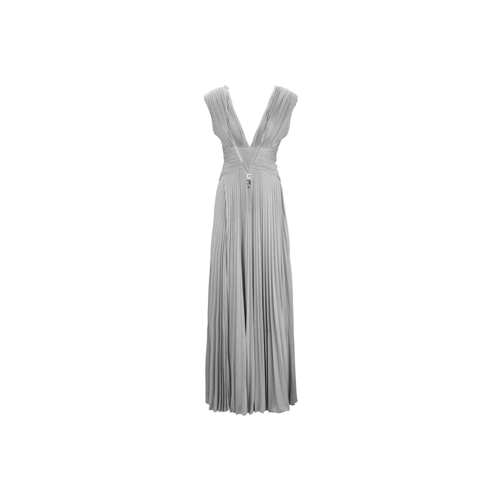 Elisabetta Franchi Glitter Lange Jurk met V-Hals Gray Dames