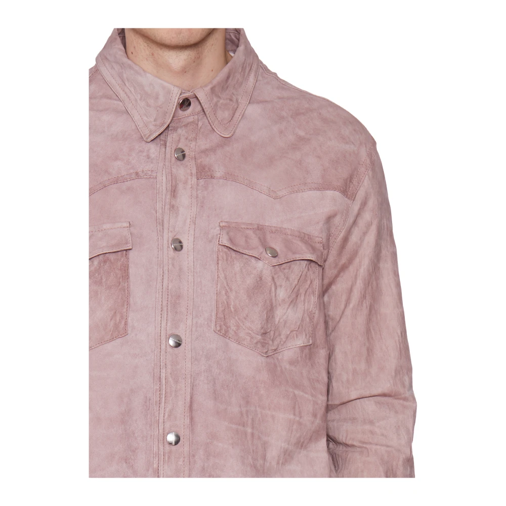 Giorgio Brato Texas Leren Shirt Pink Heren