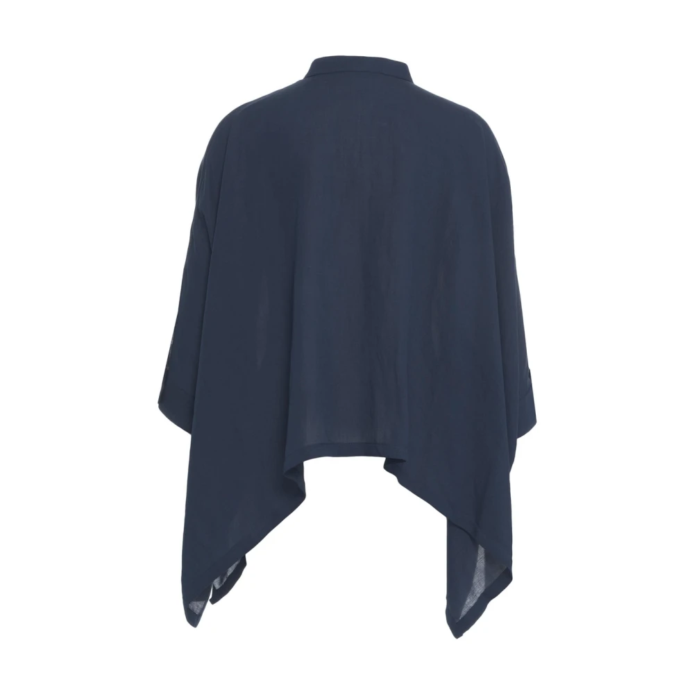 Himon's Blauwe Asymmetrische Mandarin Kraag Shirt Blue Dames